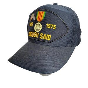 Vietnam Veteran Enough Said Hat Navy Blue Embroidered Patch Flag Pin Made in USA